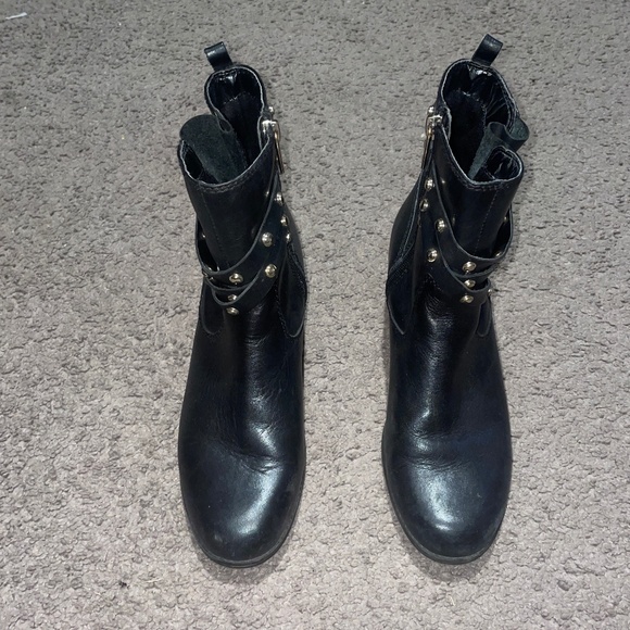 Ladies black leather biker boots - Picture 3 of 7